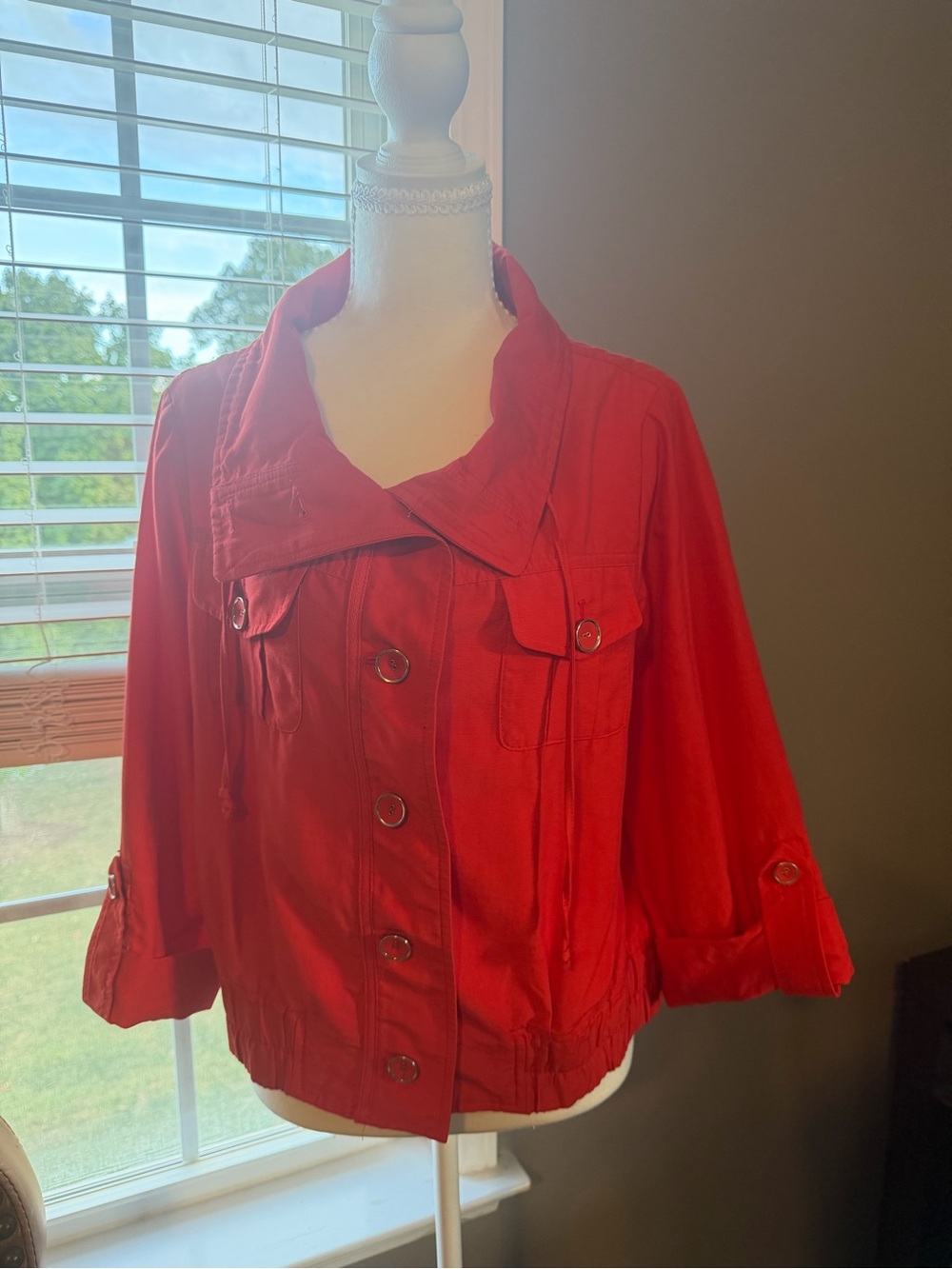 Chico's Vibrant Red Utility Jacket with Button Front